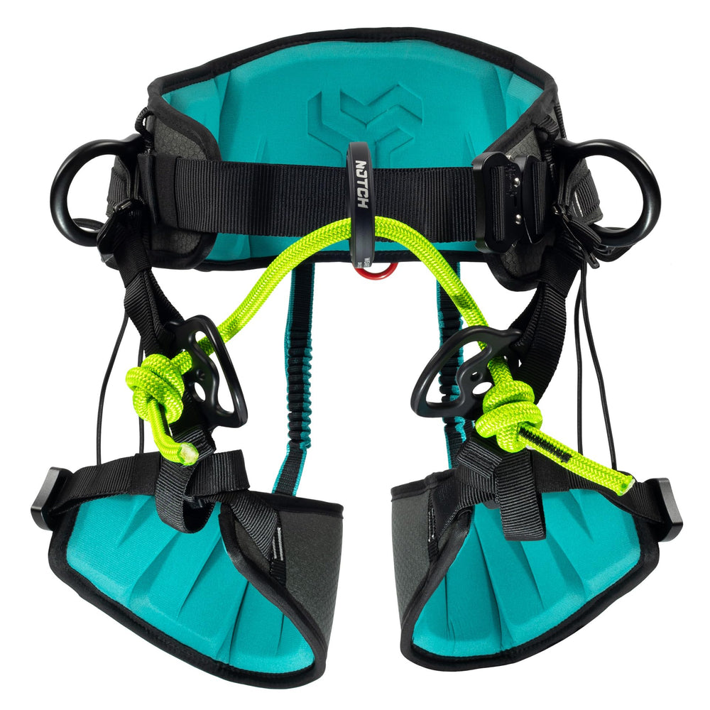 Notch Catalyst harness back panel with ventilation improves comfort during climbs.