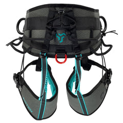 Notch Catalyst harness leg panel with adjustable fit enhances climbing comfort.