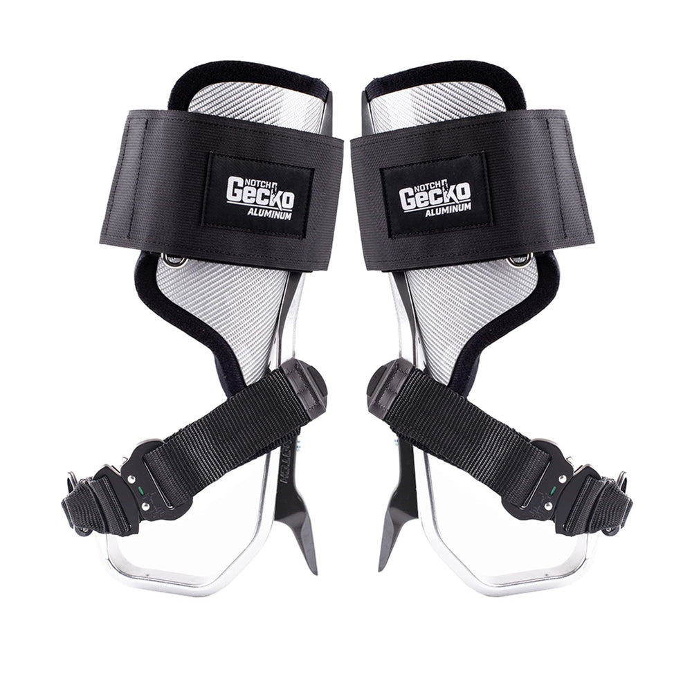 Notch Gecko Aluminum 2.0 climbers closeup spur for secure footing.