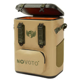 Novoto magnetic backpack cooler with lid open for one-handed access on the go