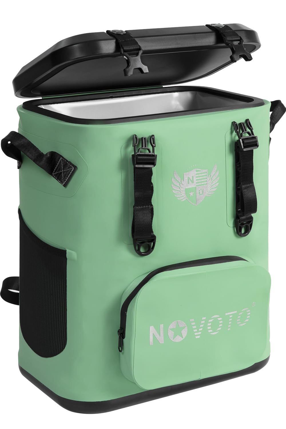Novoto Magnetic Backpack Cooler 30 Can mint green front view highlights hands-free portability
