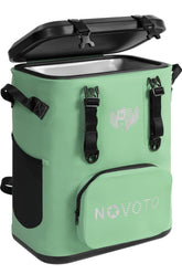 Novoto Magnetic Backpack Cooler 30 Can mint green front view highlights hands-free portability
