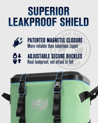 Novoto Magnetic Backpack Cooler 30 Can mint green side pocket open shows extra storage for snacks and gear