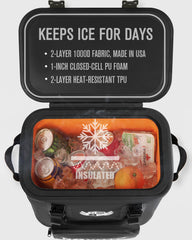 Novoto Magnetic Backpack Cooler side pocket showcases water-resistant fabric and sand resistance for outdoor trips.