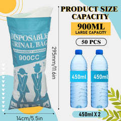 Nuogo 50pcs urinal bags folded compact for pocket or backpack storage.