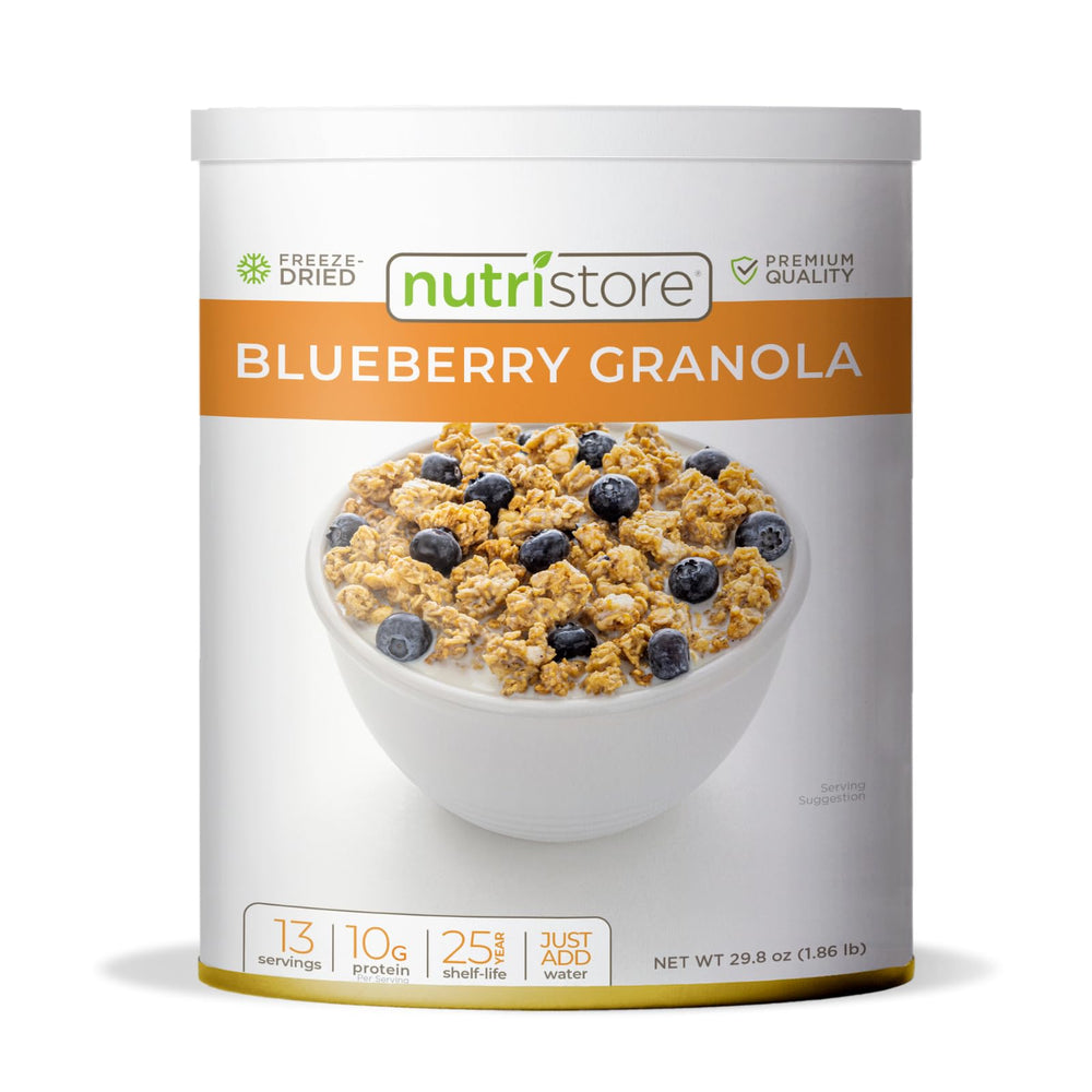 Nutristore freeze-dried blueberry granola can for long-term emergency storage