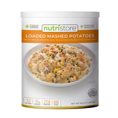 Nutristore Loaded Mashed Potatoes in a gallon can for long-term storage and quick meals.