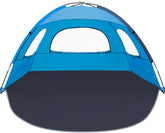 NXONE beach tent sky blue front view showing shade and family setup for outdoor use