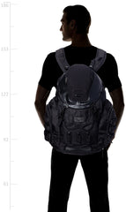 Oakley Kitchen Sink Backpack stealthblack side view highlights durable abrasion-resistant fabric.