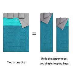 oaskys convertible sleeping bag from queen to two singles setup