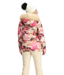 Obermeyer Circe Down Jacket Blooming Camo back view showing relaxed fit and details.