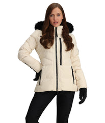 Obermeyer Circe Down Jacket Sahara 14 front view showing relaxed fit for everyday warmth