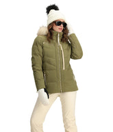 Obermeyer Circe Down Jacket Smokey Olive front angled view highlights warmth for cold commutes