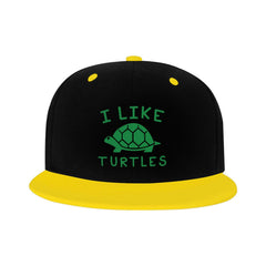 OCALL I Like Turtles snap back hat side view, adjustable fit for growing kids.