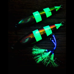 OCEAN CAT glow tassels exposed to sun activate glow for better visibility in dim waters.