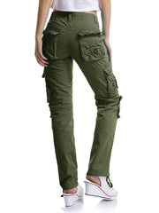 OCHENTA women's cargo pants army green multi-pocket closeup shows versatile storage.