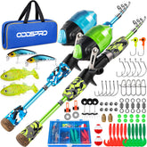 ODDSPRO Kids fishing pole blue-pack demonstrates portable backyard practice.