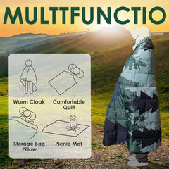 ODESUN down-alternative blanket outdoors delivering lightweight warmth for camping.