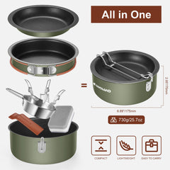 Odoland 10pcs camping cookware pan for quick trail cooking with non-stick surface