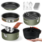 Odoland 10pcs camping cookware pot for lightweight backpacking with even heat