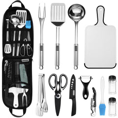 Odoland 14pcs camping utensils set with chef knife for precise campsite prep