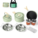 Odoland 15pc camping cookware set packed for backpacking meals, compact and ready to go.