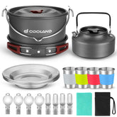 Odoland camping cookware large pot hanging over a campfire for versatile outdoor cooking.