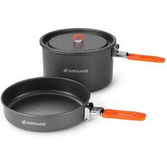 Odoland camping cookware mess kit pot lid with heat-resistant handle and drain holes for easy straining.