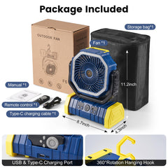 Odoland camping fan lantern lit setup demonstrates dual function lighting