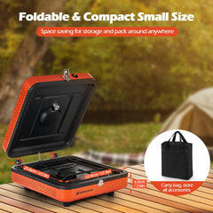 Odoland collapsible stove packed in a backpack for easy hiking trips.