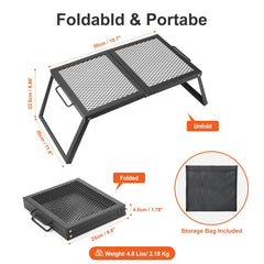 Odoland folding campfire grill extended mesh 50x30cm for spacious outdoor cooking.