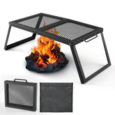 Odoland folding campfire grill with folded legs for compact storage and easy transport.