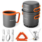 Odoland heat-exchanger stove in compact setup for fast outdoor meals.