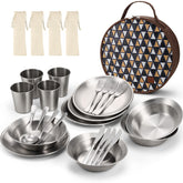 Odoland stainless steel camping mess kit plates for sturdy family meals outdoors