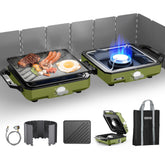 ODSD two-burner camping stove with windshield for stable outdoor cooking