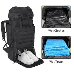 Ogetok 80L hiking backpack MOLLE system enables extra gear attachment.