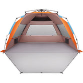 Oileus XX-Large beach tent pop-up setup shows instant shade for busy beach days.