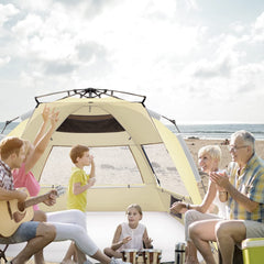 Oileus XX-Large pop-up beach tent interior offers roomy comfort for family downtime.