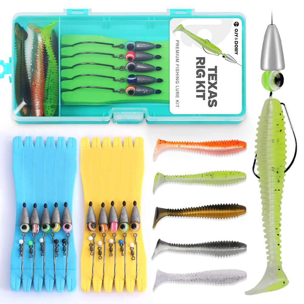 OJYDOIIIY Texas Rig Kit: ten rigs ready for quick bass setups.