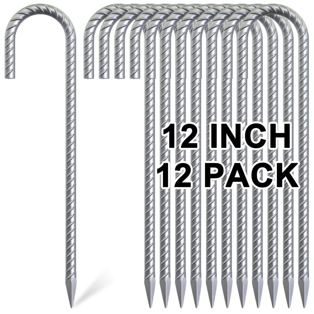 OK5STAR rebar stakes 12in top view show sturdy galvanized construction for reliable ground anchoring.