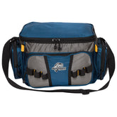 Okeechobee Fats Small Soft-Sided Tackle Bag in Deepwater Blue with open main compartment