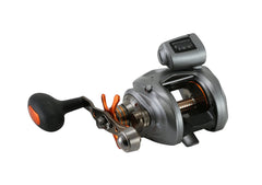 Okuma CW-354DLX line-counter reel front view highlights rugged aluminum frame for cold-water fishing