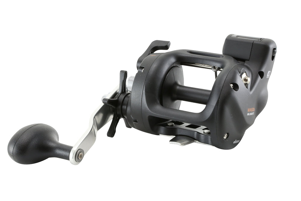Okuma MA-30DLXT Magda Linecounter Reel left-hand black close-up