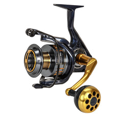 Okuma Salina 8000 front view shows LITECAST body for lighter handling and smooth action