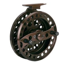 Okuma VT-1002 Avanti brown center pin reel with exposed rim spool for smooth retrieves.