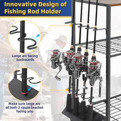 Heavy-duty steel fishing rod organizer with black powder coat finish