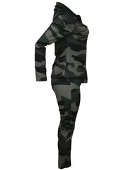 OLAMIOSO plus-size camo suit; long sleeve jacket and leggings for spring to fall.