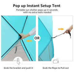 Old Bahama Bay pop up beach tent silver-coated fabric blocks sun and cools interior