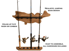 Old Cedar Outfitters fish wall rack detailed-design emphasizes a realistic bass motif for stylish storage