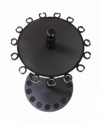 Side angle view of round rod rack with 15 slots